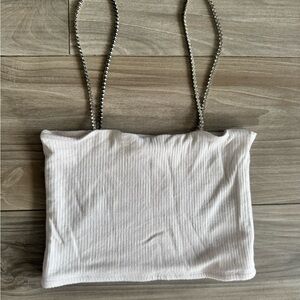 Emma & Sam White Ribbed Top with Chain Details
